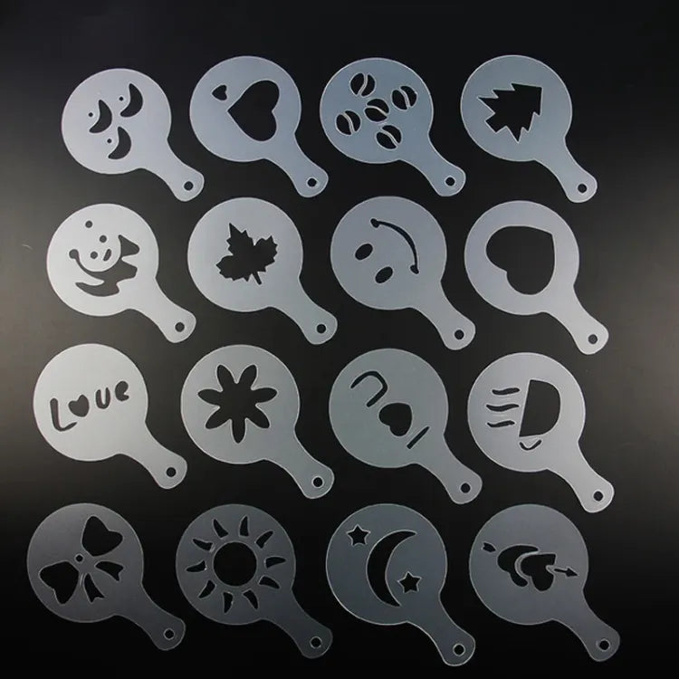 16Pcs/Set Coffee Stencil Cafe Barista Tools Latte Art Maker Cappuccino Decor Pattern Mold Coffee Making Accessories - Deliverrpk