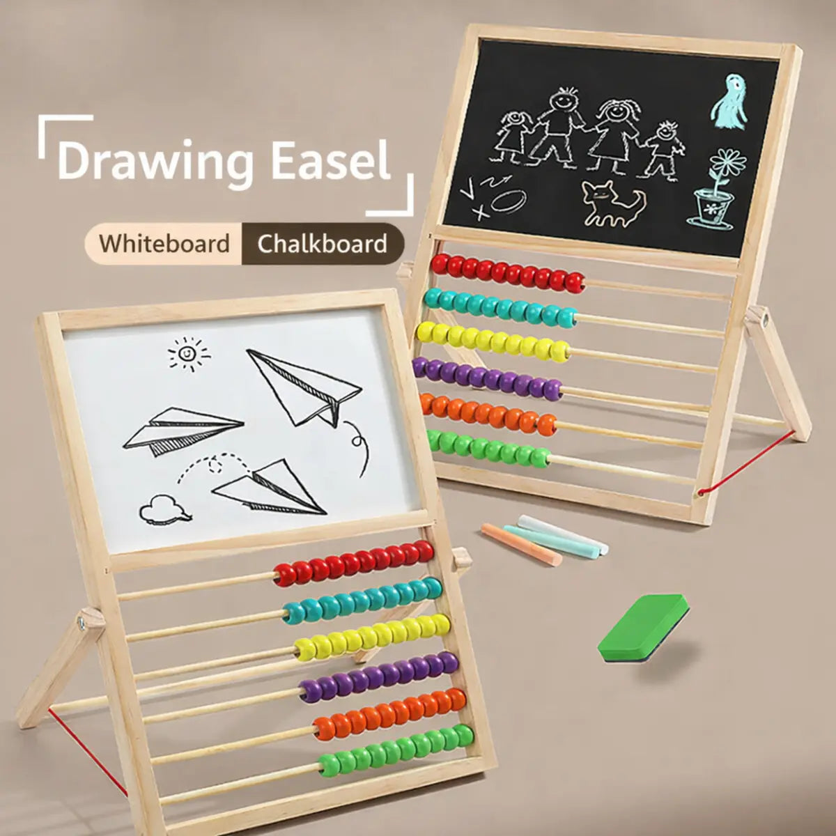 Math Abacus and Double-Sided Multi-Purpose Drawing Board for Kids