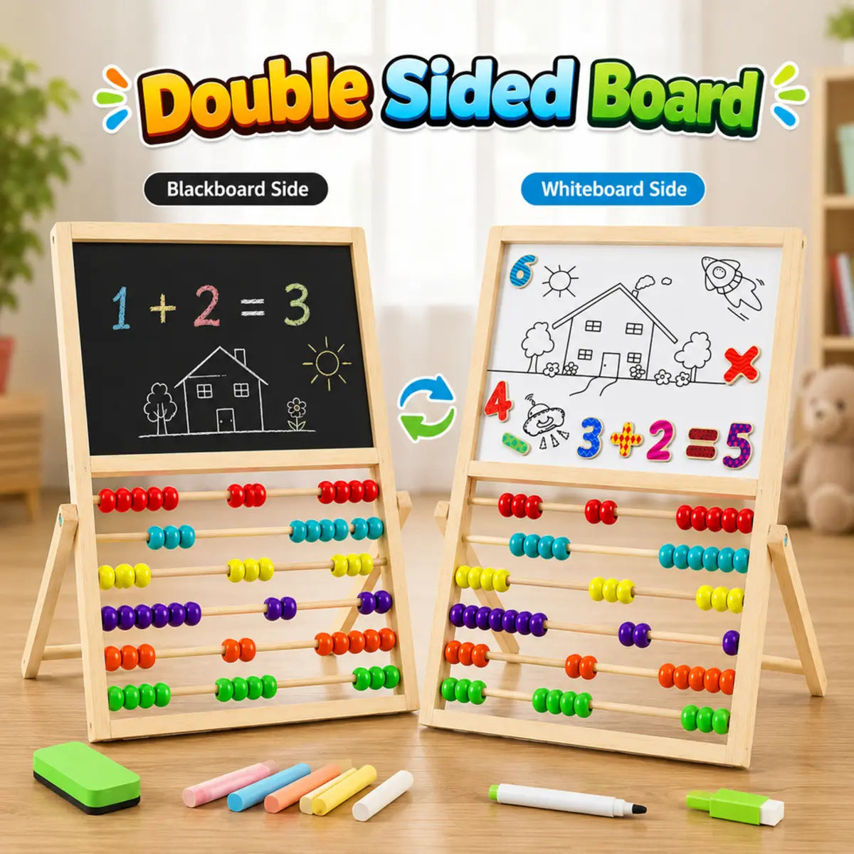 Math Abacus and Double-Sided Multi-Purpose Drawing Board for Kids