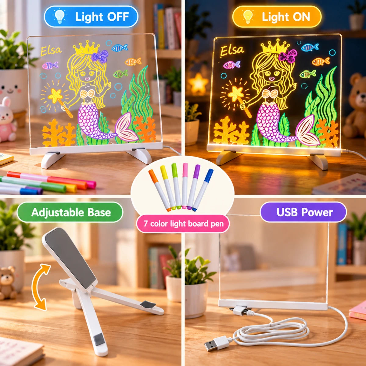 Acrylic LED Board With Colorful Night Light 7 Neon Pens - Deliverrpk