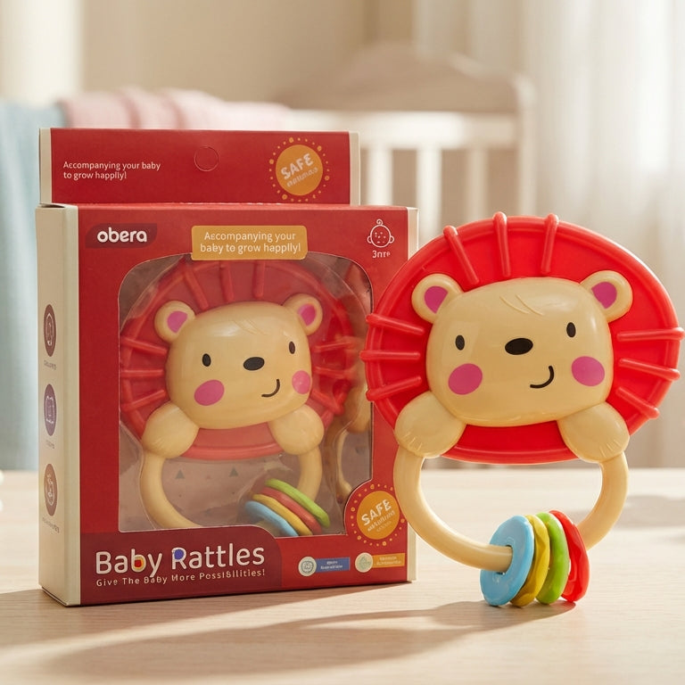 Lion Shape Colorful Baby Rattle – Safe Infant Toy - Toynix.pk