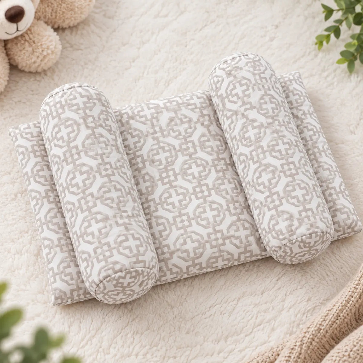 Adjustable baby head shaping soft pillow with cushioned side supports