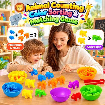 Animal Counting, Color Sorting & Matching Game with Rainbow Bowls For Kids
