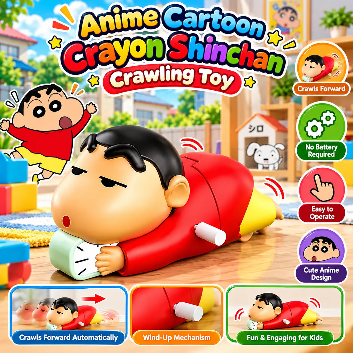 Anime Cartoon Crayon Shin chan Crawling Toy for Babies