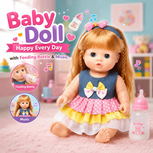 Baby Doll Happy Every Day with Feeding Bottle & Music - Deliverr