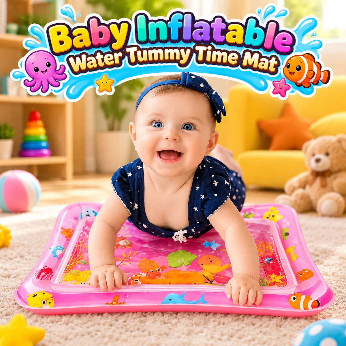Premium Baby Inflatable Water Tummy Time Mat (Pink) 