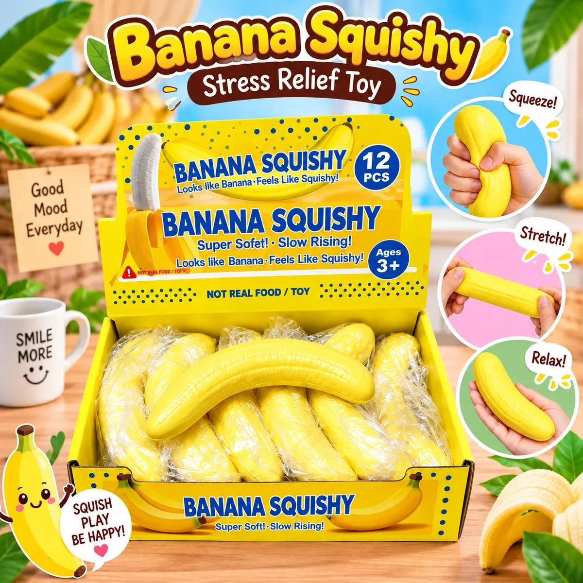 Banana Squishy Stress Relief Toy for Kids & Adults