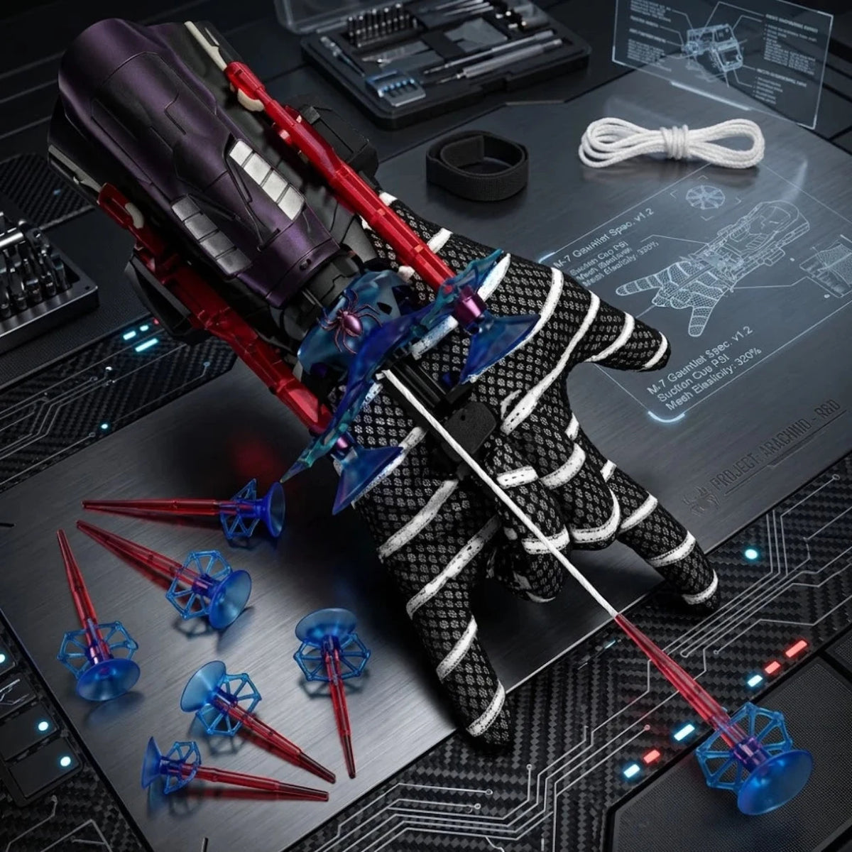 Black Spiderman Web Shooter Toy with Glove and Accessories