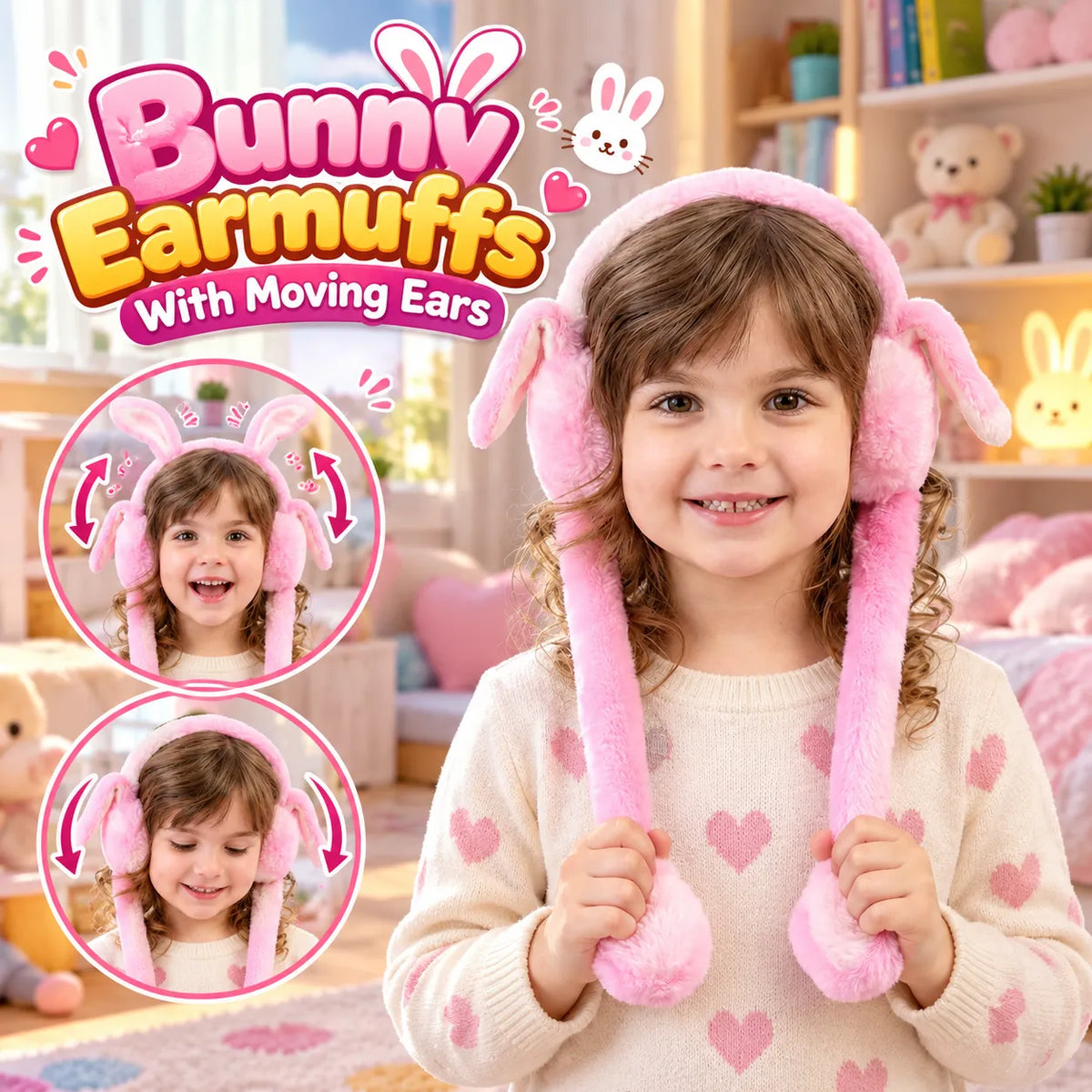 Bunny Earmuffs With Moving Ears - Soft Rabbit Warm Earmuffs For Kids