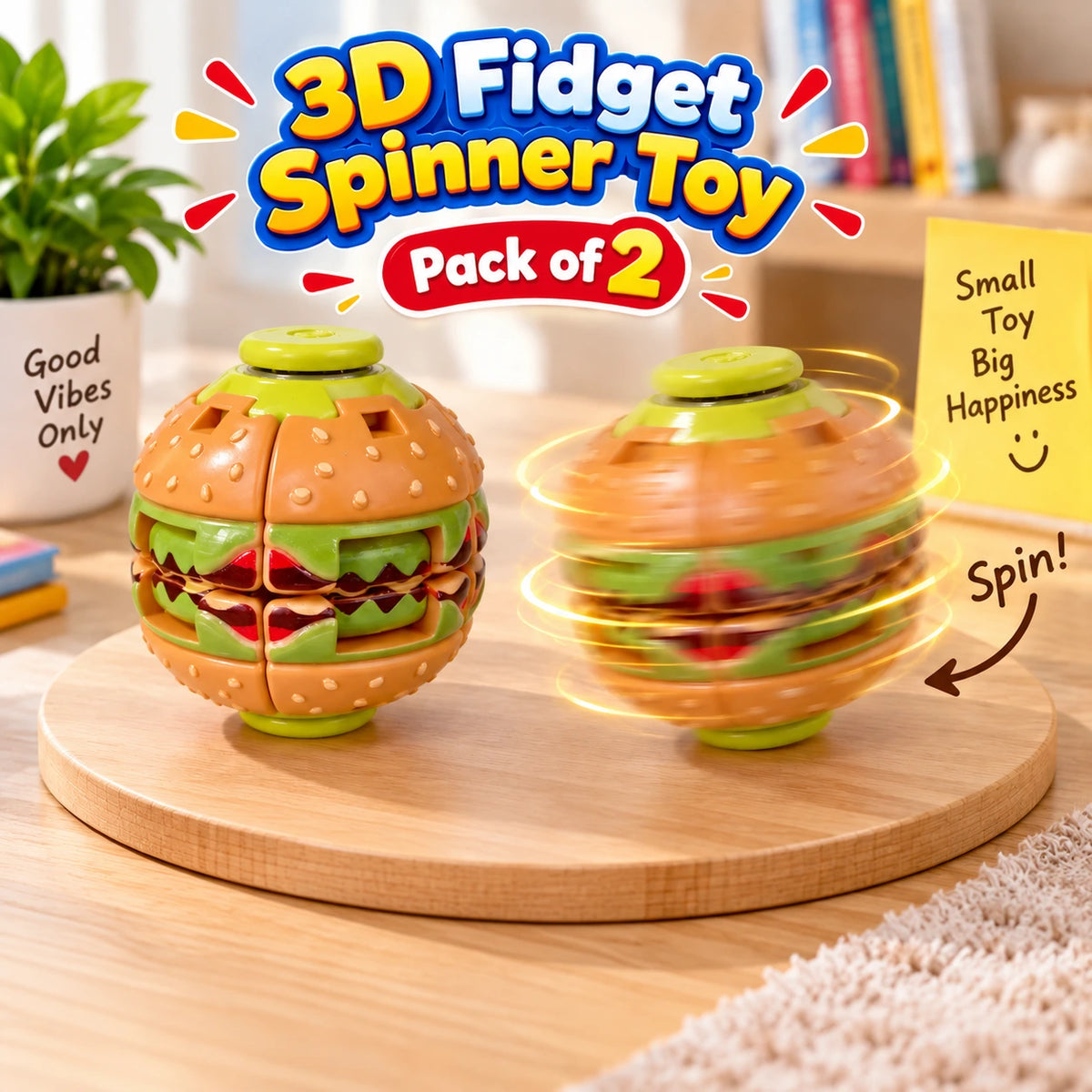 Burger 3D Printed Press Fidget Spinner Ball 