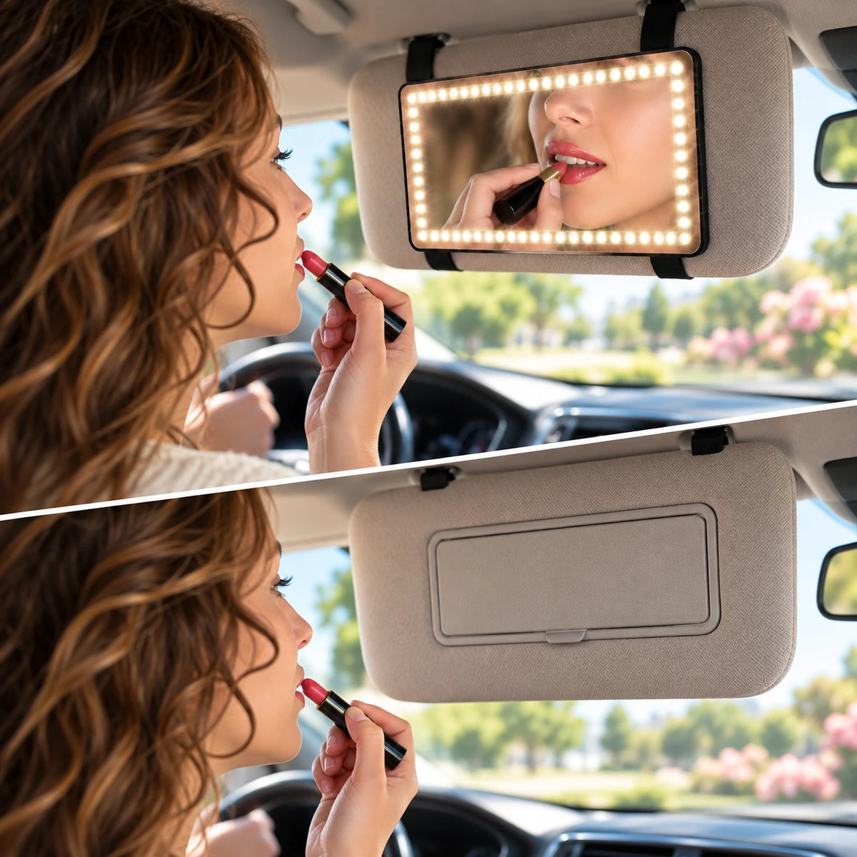 Car Visor Mirror with LED Lights Deliverr.pk