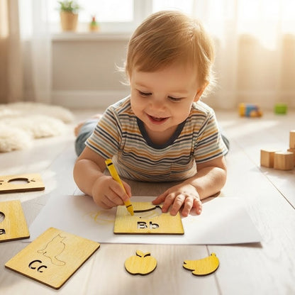 Wooden Urdu & English Alphabet & Shape Stencils Set
