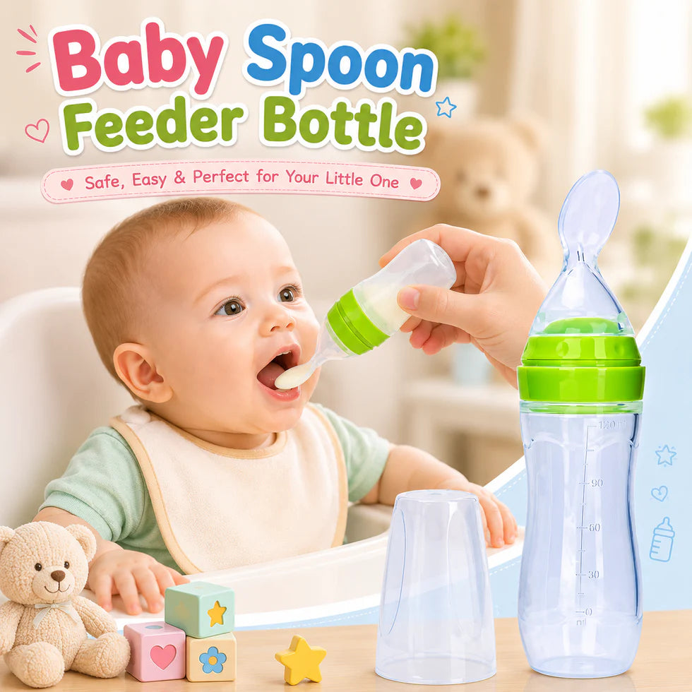 Baby Spoon Feeder - 90ml Silicone Baby Feeding Bottle With Spoon