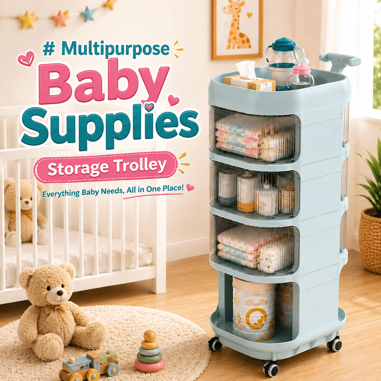 Multipurpose Baby Supplies Storage Trolley