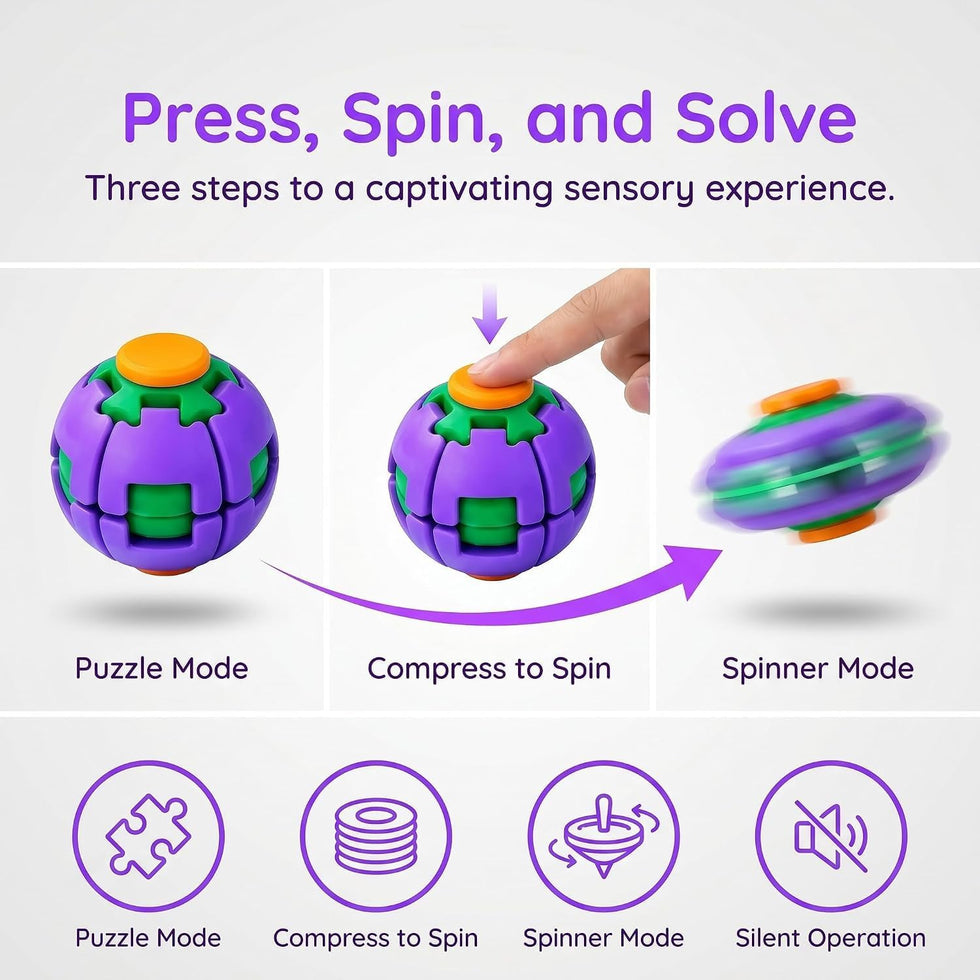 Colorful 3D Printed Stress Relief Spin Ball Press-to-Spin Sensory Fidget Toy for Kids and Adults