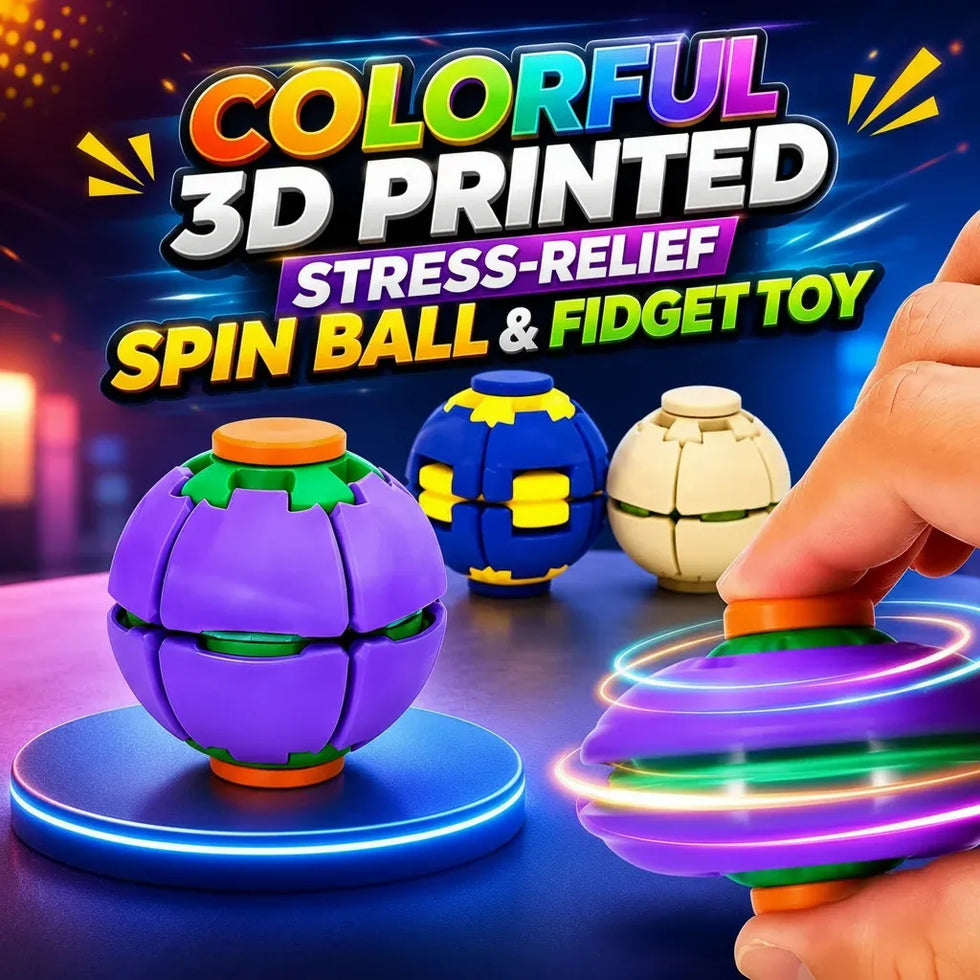 Colorful 3D Printed Stress Relief Spin Ball Press-to-Spin Sensory Fidget Toy for Kids and Adults