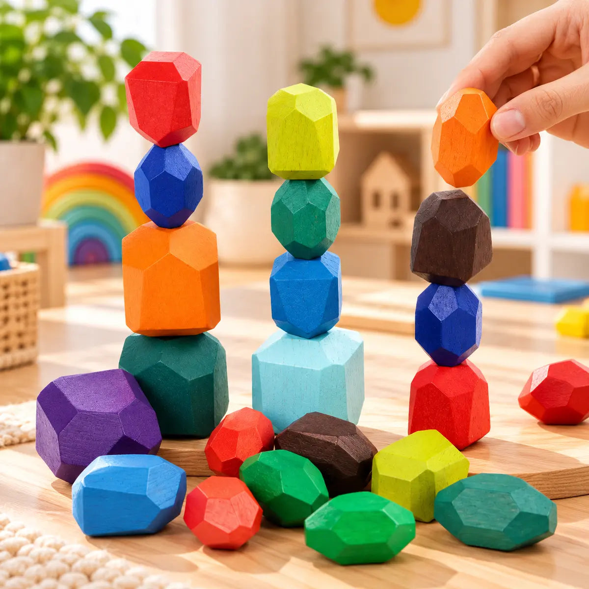 Colorful Wooden Stones Balance Stacking Game 