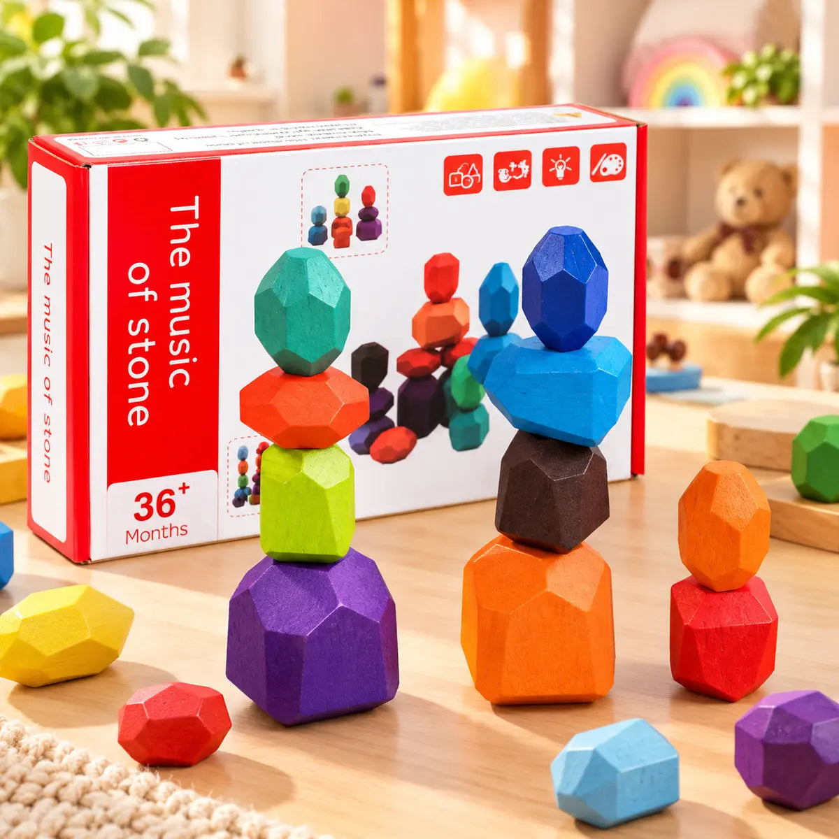 Colorful Wooden Stones Balance Stacking Game 