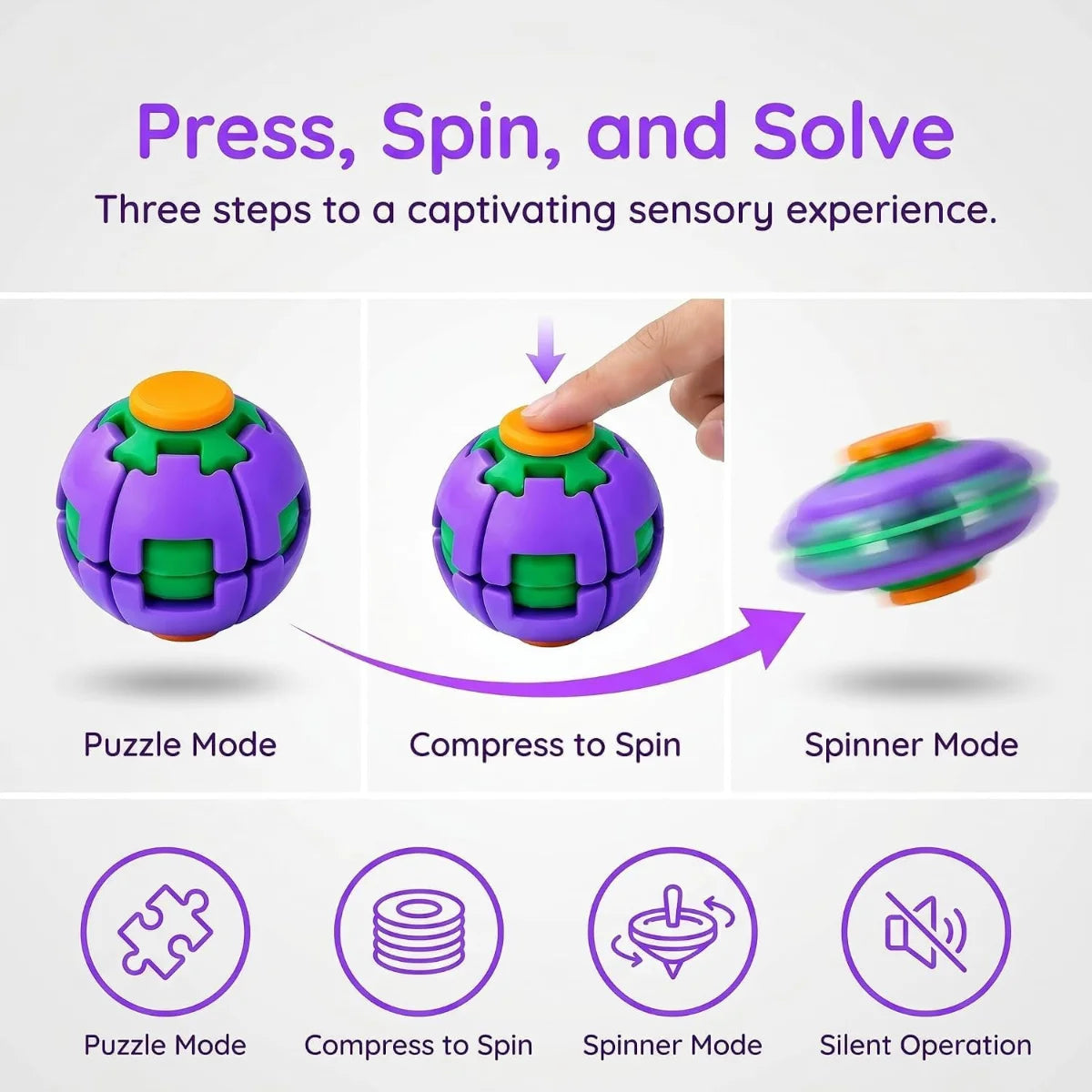 Colorful 3D Printed Spin Fidget Ball Toy for Kids