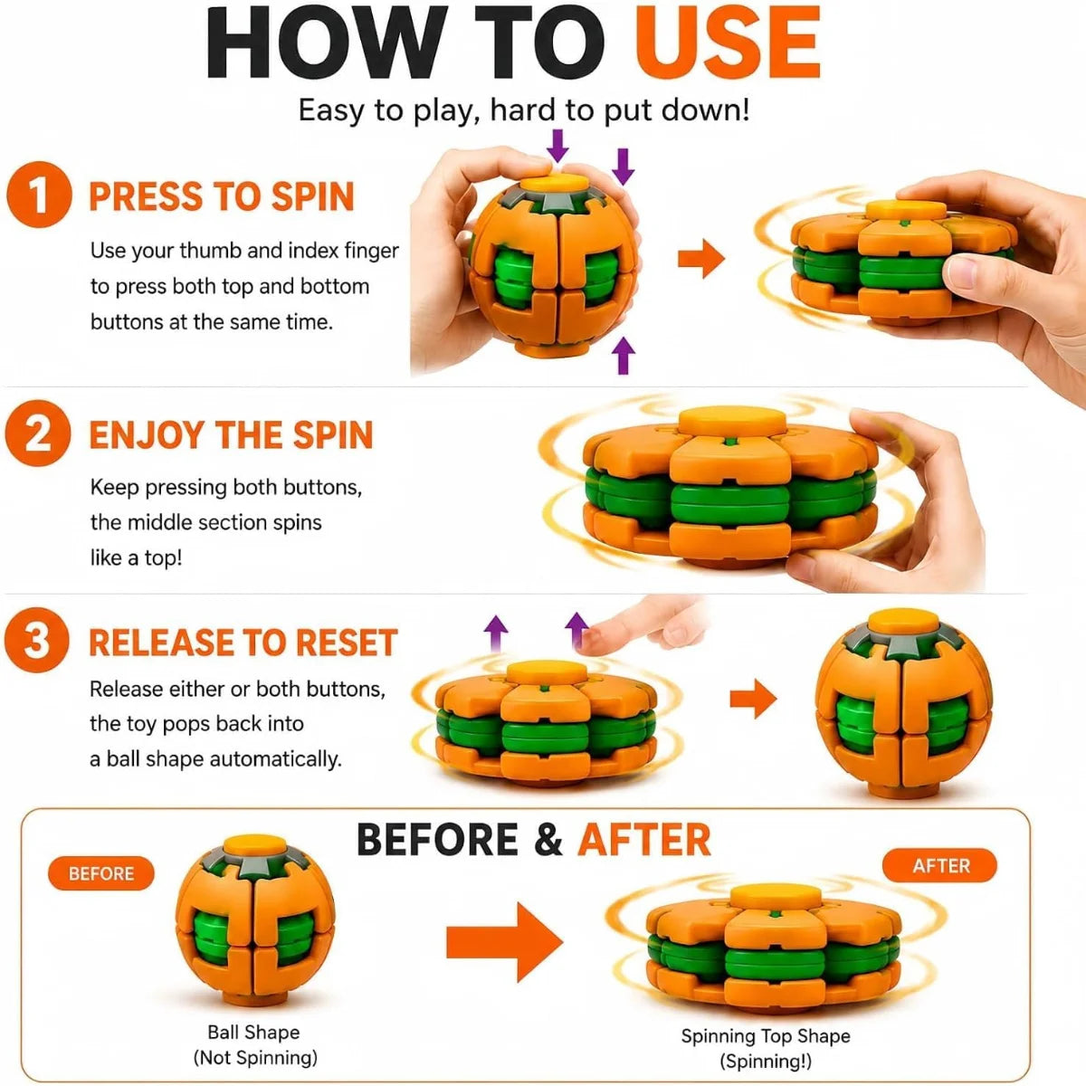 Colorful 3D Printed Spin Fidget Ball Toy for Kids