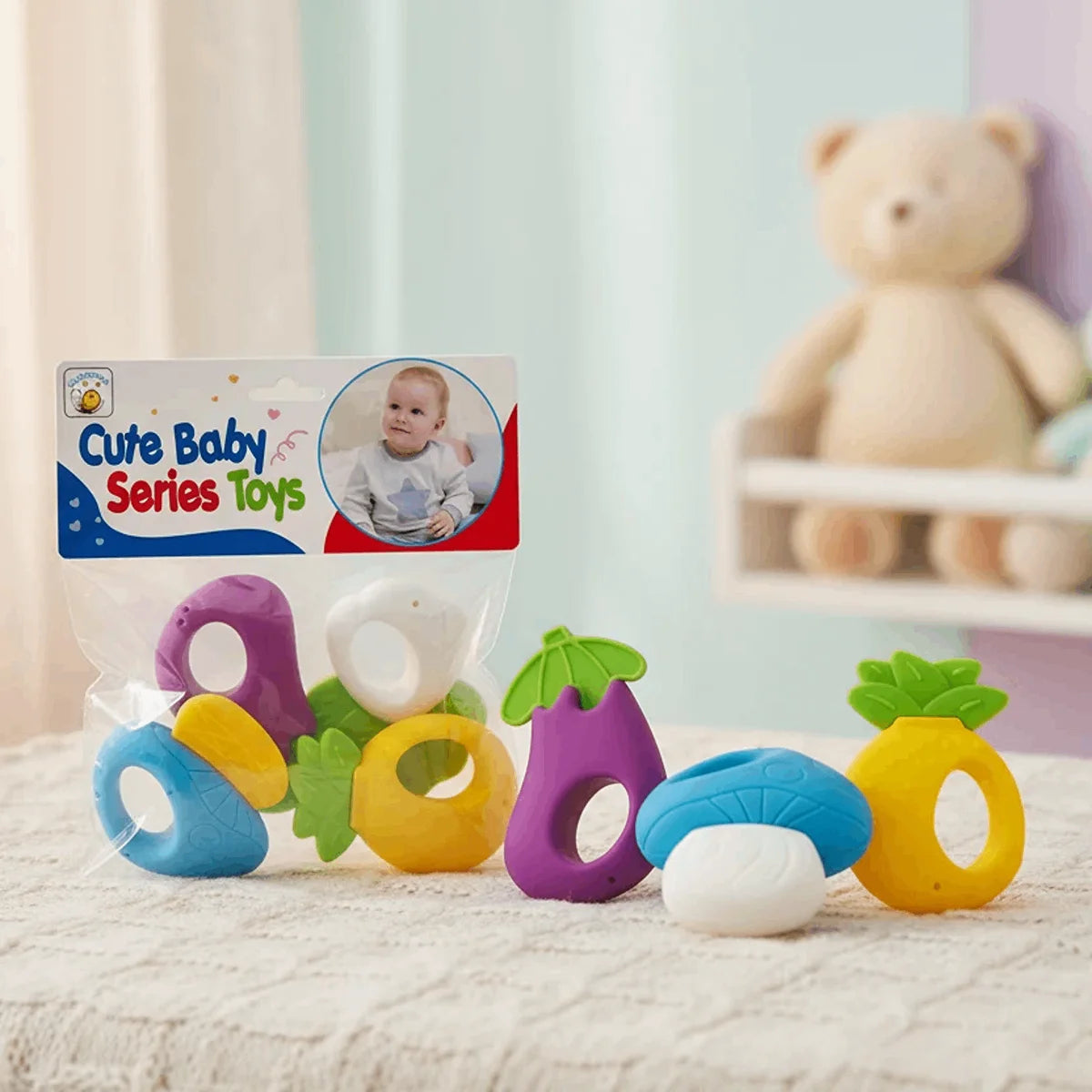 Colorful Baby Teether Set – 4-Piece Teething Toys