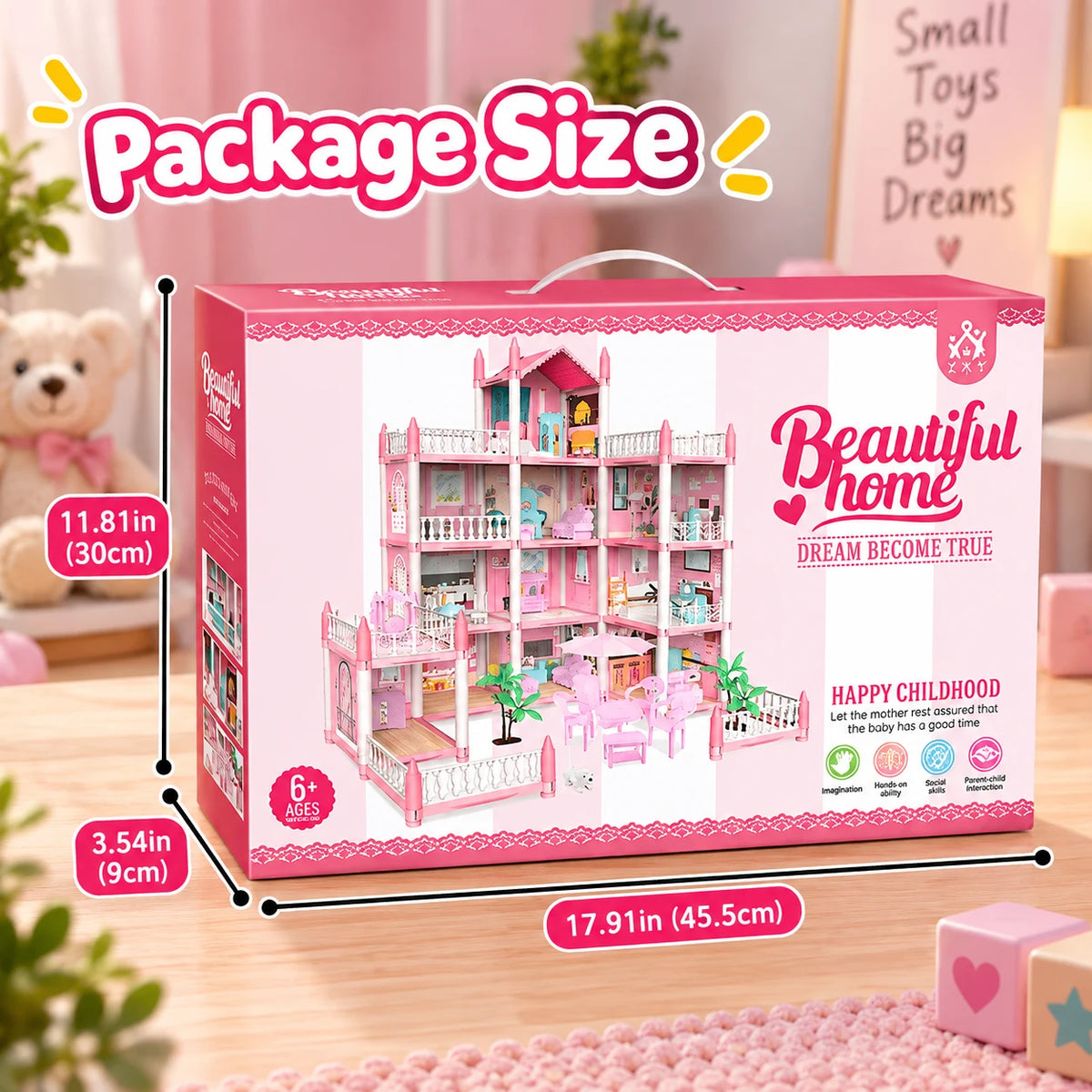 DIY Dreamy Pink Doll House Playset for girls pretend play