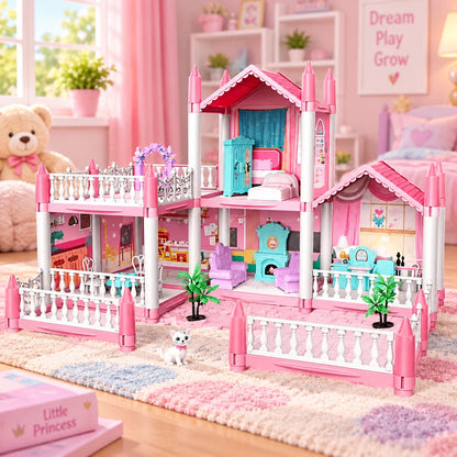 DIY Dreamy Pink Doll House Playset for girls pretend play