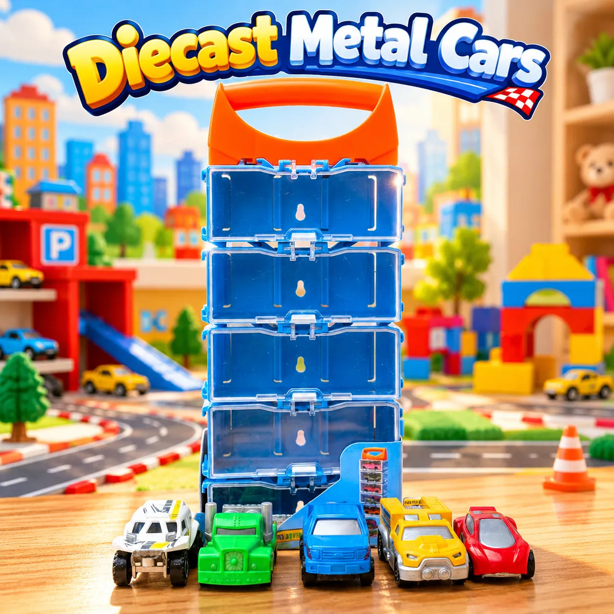 Diecast metal toy cars collection set for kids with colorful miniature vehicles