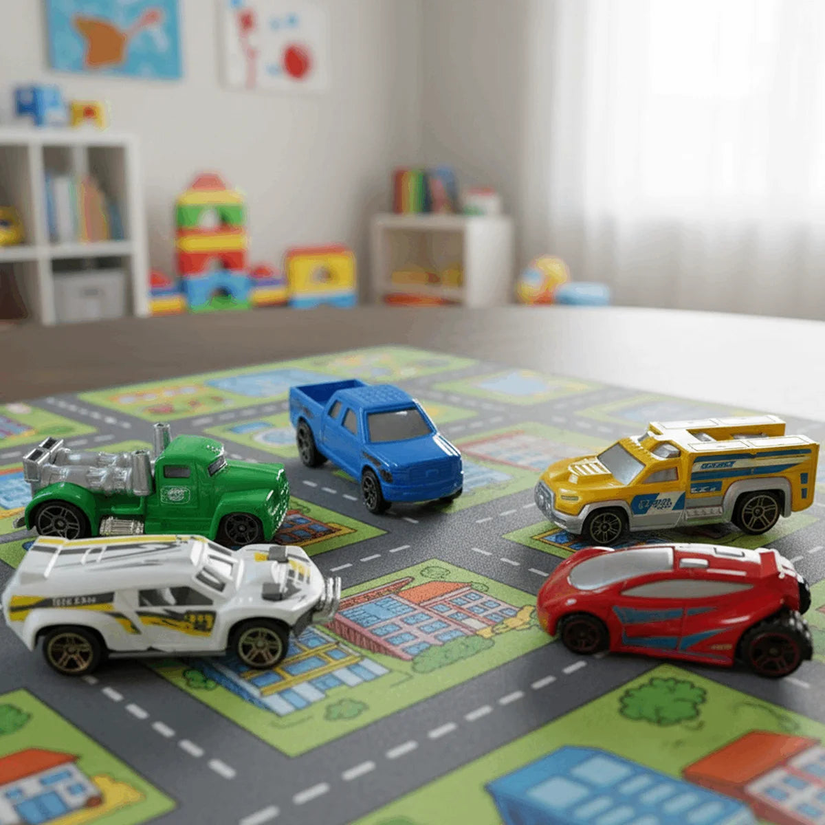 Diecast metal toy cars collection set for kids with colorful miniature vehicles