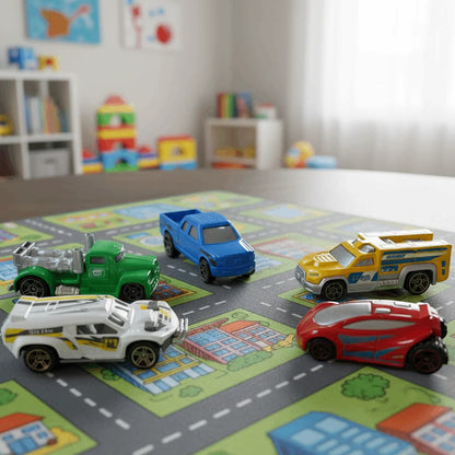 Diecast metal toy cars collection set for kids with colorful miniature vehicles