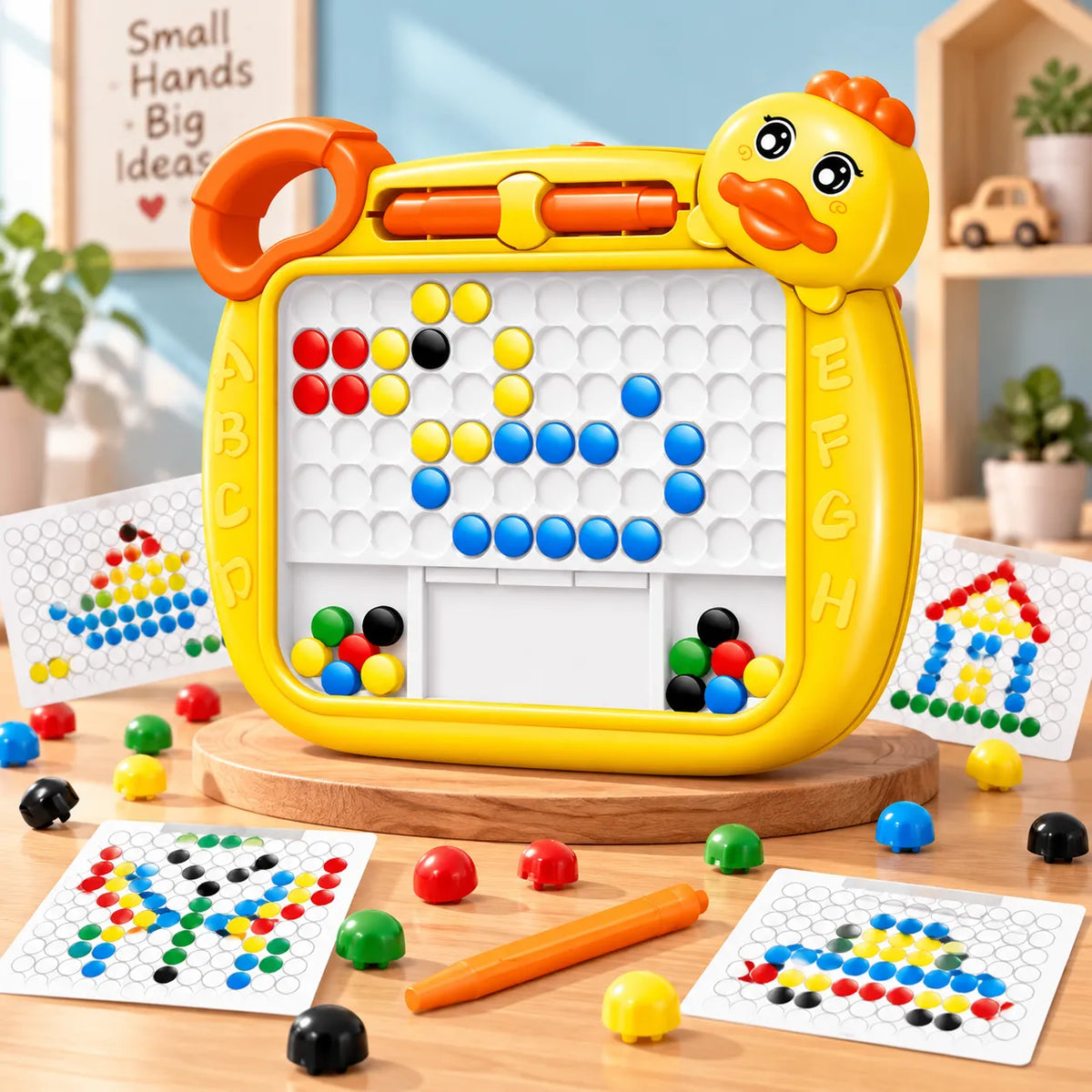Duck magnetic bead drawing board with colorful beads and stylus for kids