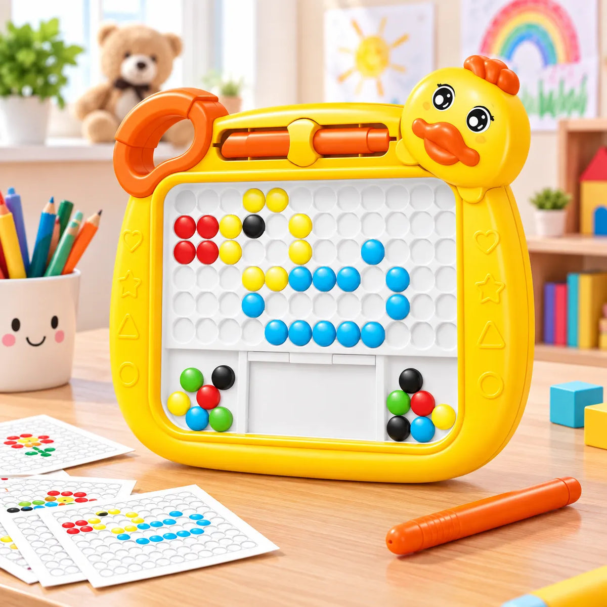 Duck magnetic bead drawing board with colorful beads and stylus for kids