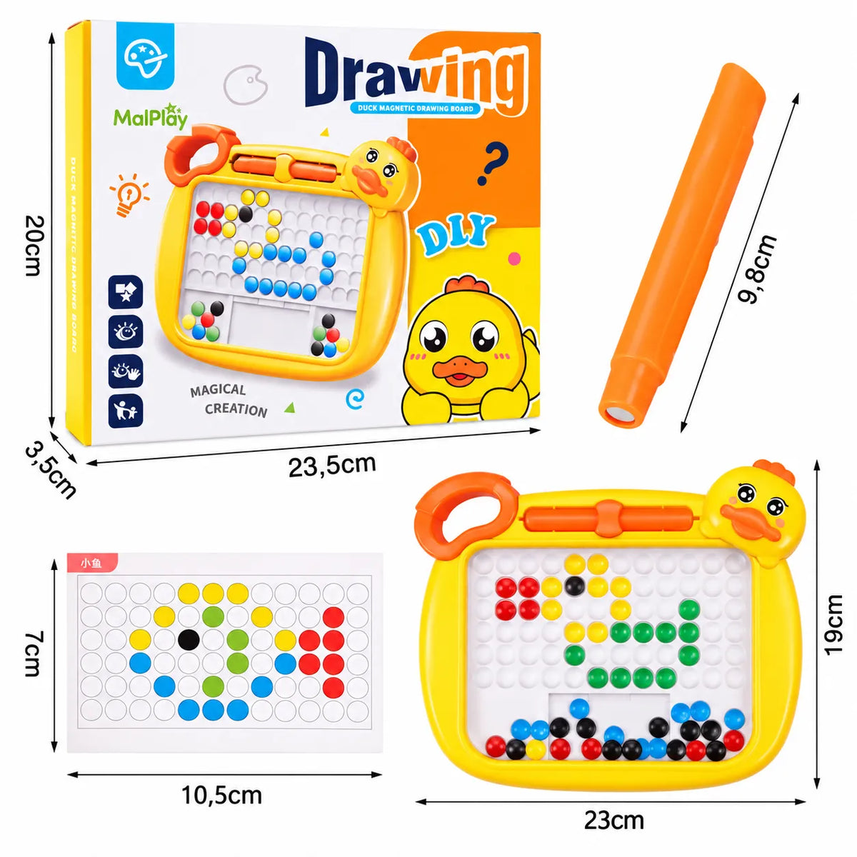 Duck magnetic bead drawing board with colorful beads and stylus for kids
