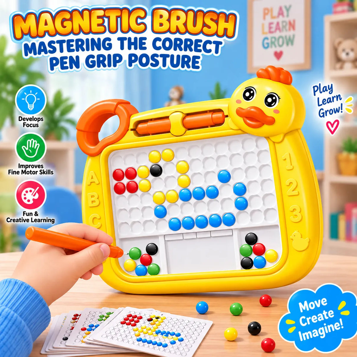 Duck magnetic bead drawing board with colorful beads and stylus for kids