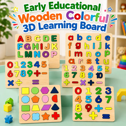 Early Educational wooden Colorful 3D Numbers Shapes and Alphabets 