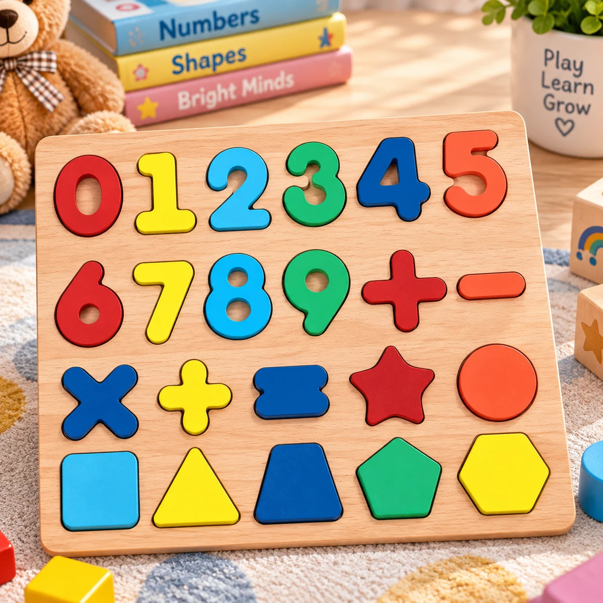 Early Educational wooden Colorful 3D Numbers Shapes and Alphabets 