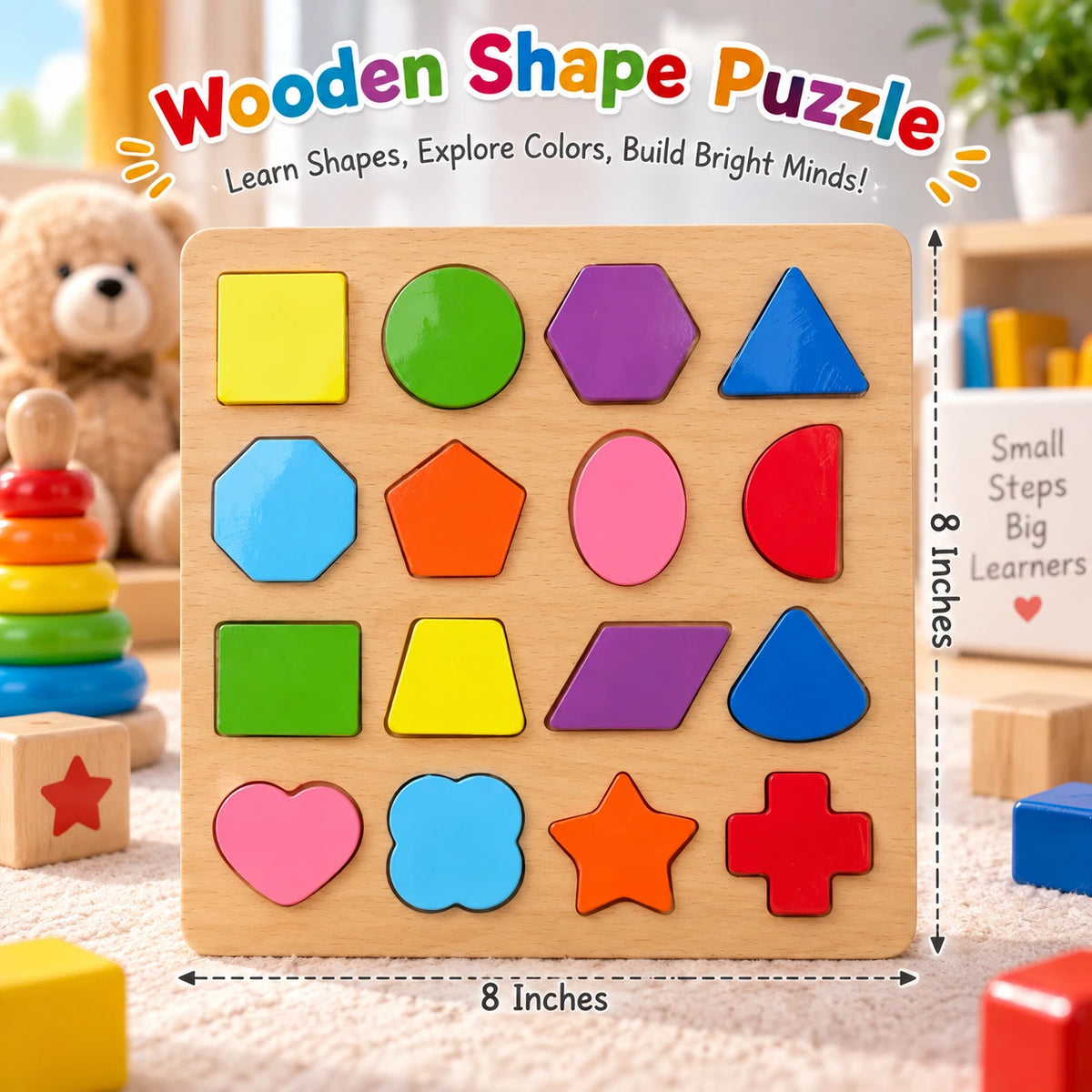 Early Educational wooden Colorful 3D Numbers Shapes and Alphabets 