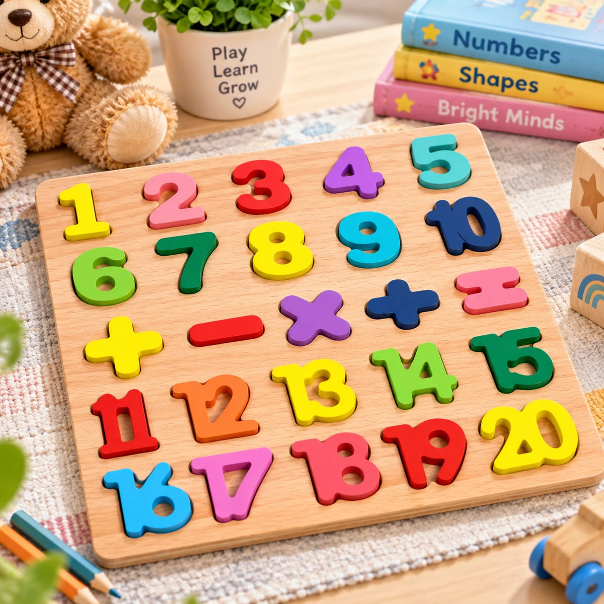 Early Educational wooden Colorful 3D Numbers Shapes and Alphabets 