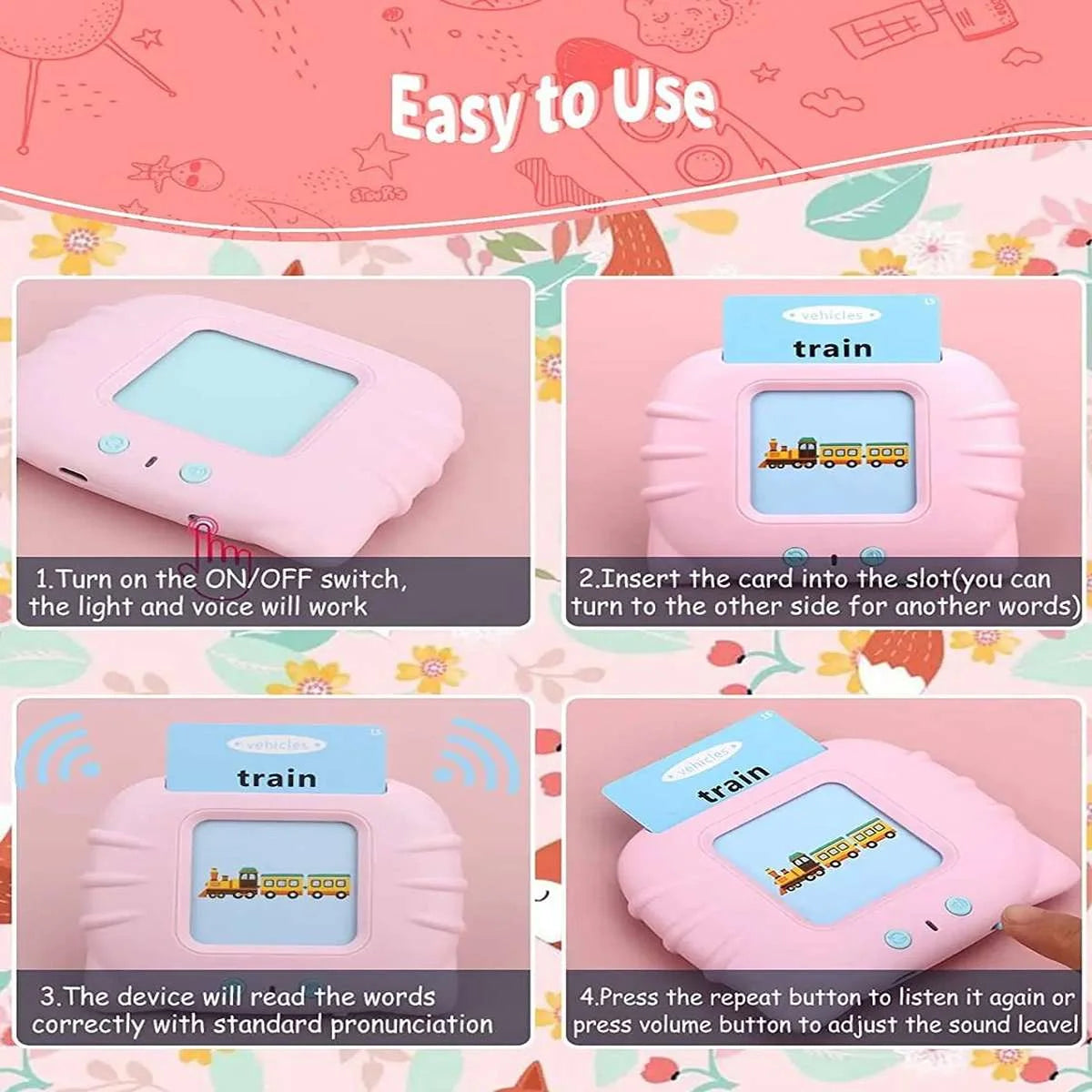 English talking flash cards learning machine for kids with picture cards and audio word playback