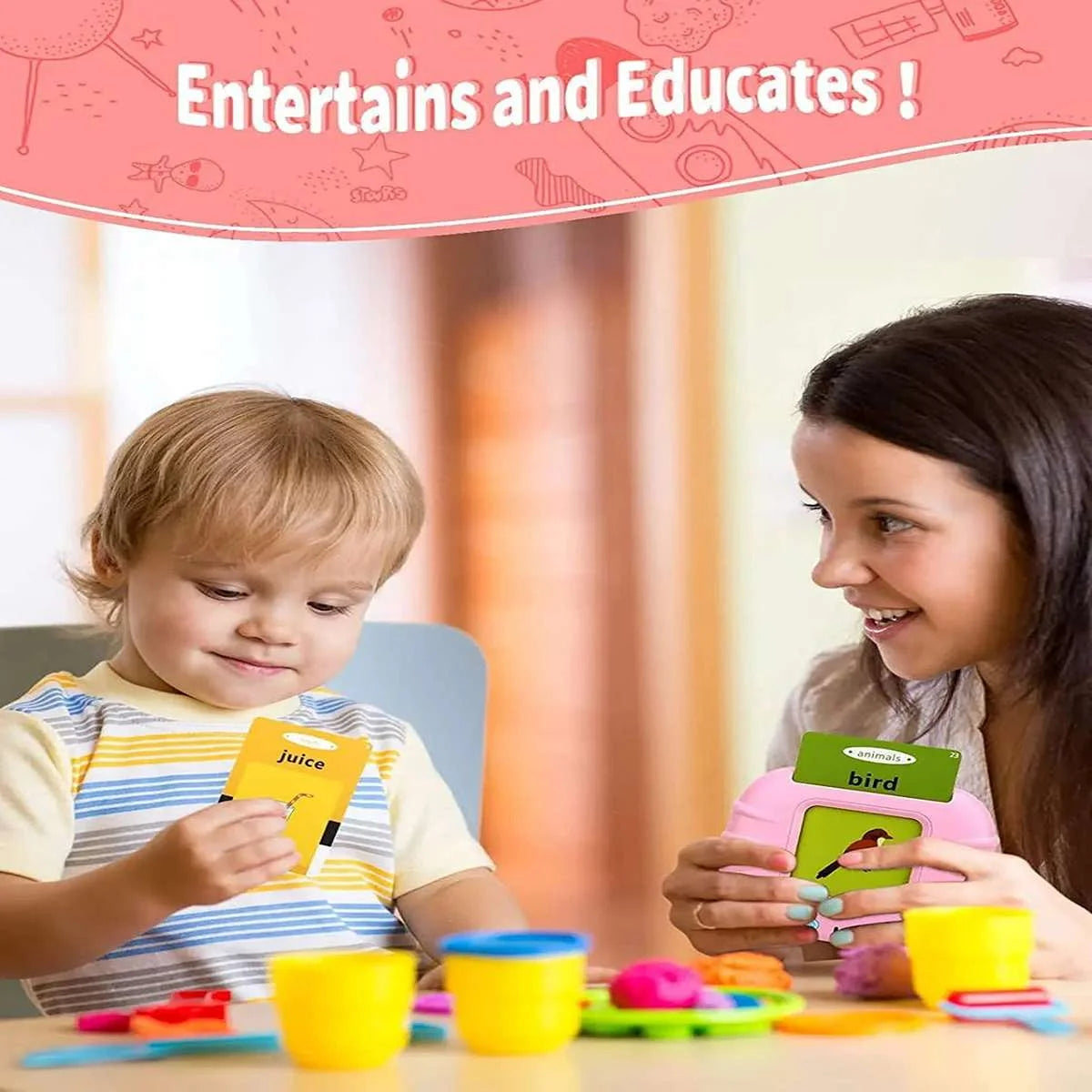 English talking flash cards learning machine for kids with picture cards and audio word playback