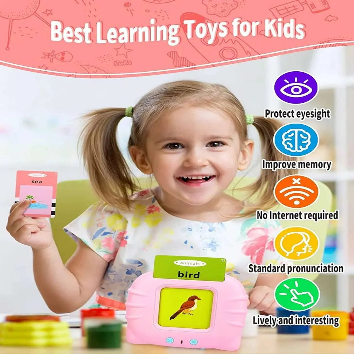 English talking flash cards learning machine for kids with picture cards and audio word playback