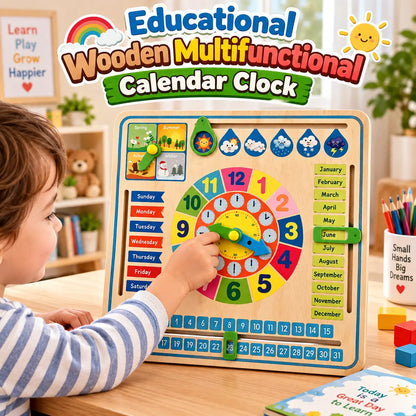 Educational wooden multifunctional calendar clock learning board with days months dates and seasons for kids