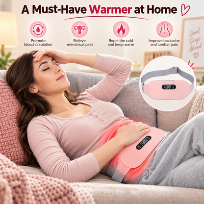 Electric Period Cramp Massager Menstrual Relief Belt with Heat and Vibration