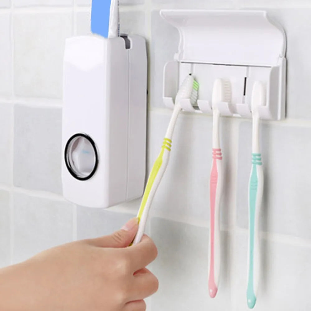 Toothpaste Dispenser with Tooth Brush Holder - White - Deliverrpk