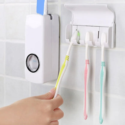 Toothpaste Dispenser with Tooth Brush Holder - White - Deliverrpk