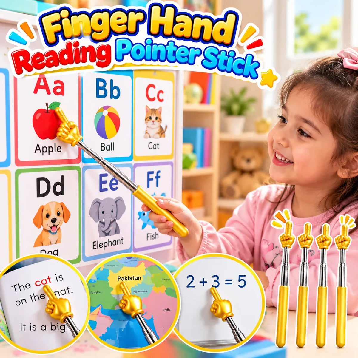 Finger Hand Reading Pointer Stick Extendable Classroom Pointer