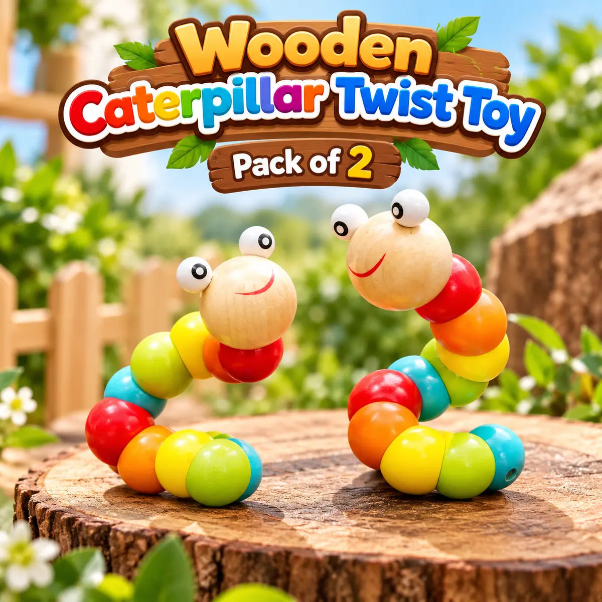 Flexible Wooden Caterpillar Twist Toy for Kids