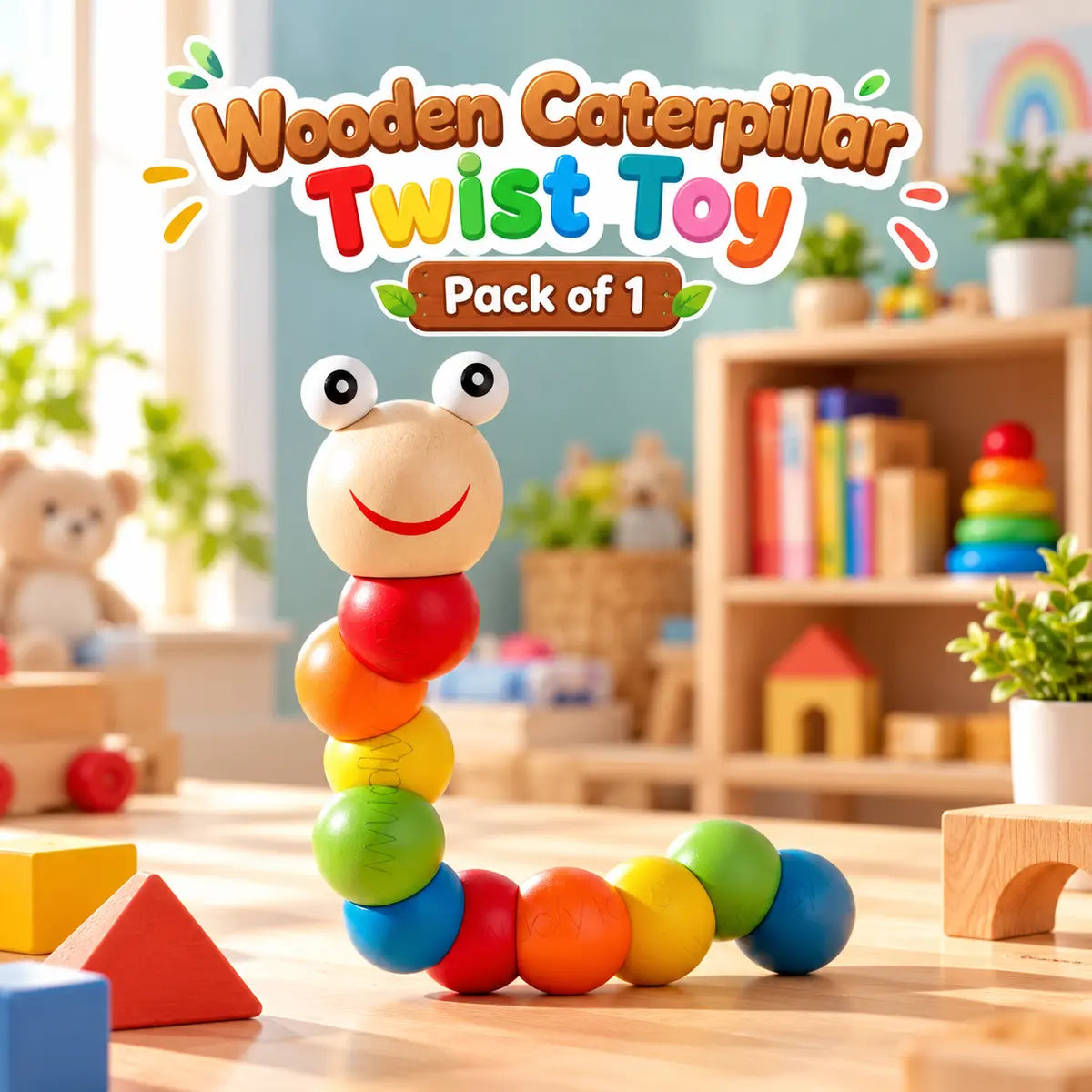 Flexible Wooden Caterpillar Twist Toy for Kids