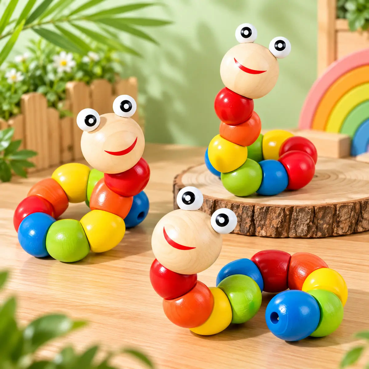 Flexible Wooden Caterpillar Twist Toy for Kids