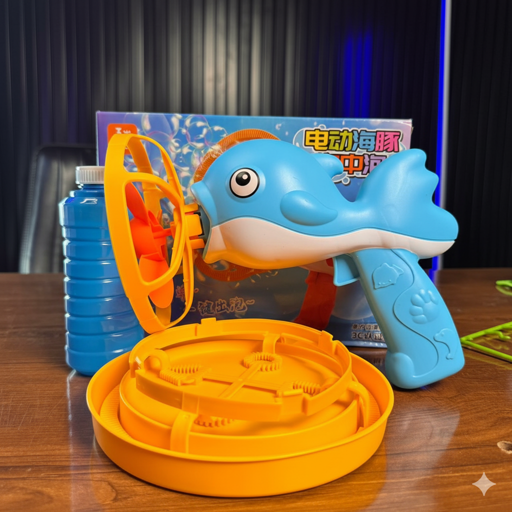 Dolphin Bubble Gun Machine Toy With Refill Solution (Random Color)